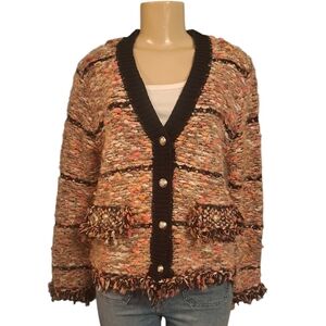 R Fashion & Accessories Textured Tweed Knit Cardigan Jacket | Fringe | S/M | NWT